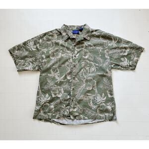 Vtg OP Ocean Pacific Hawaiian Camp Shirt Mens XL Sea Green Floral Button Up Y2K